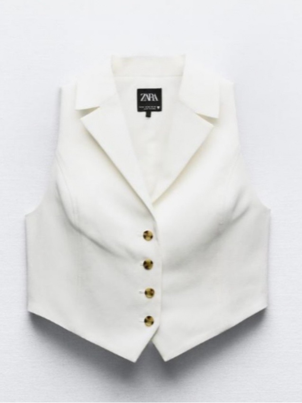 ZARA White Open Back Tailored Vest Tortoiseshell Button Waistcoat Size S